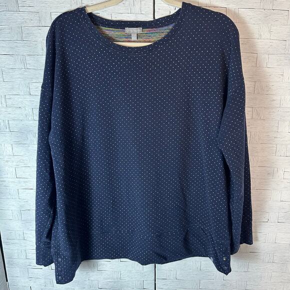 T by Talbots women’s soft sweatshirt, polkadot colorful navy electric grandma - Picture 1 of 10